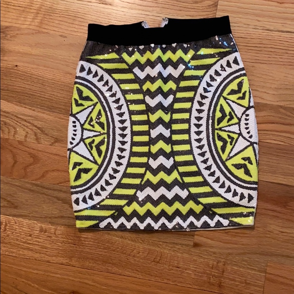 Bebe tribal sequin mini skirt festival Aztec